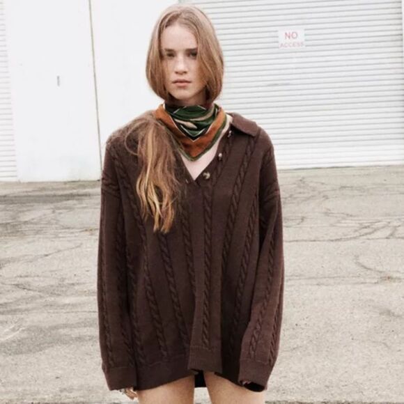 ZARA CABLE KNIT POLO SWEATER - Picture 3 of 6